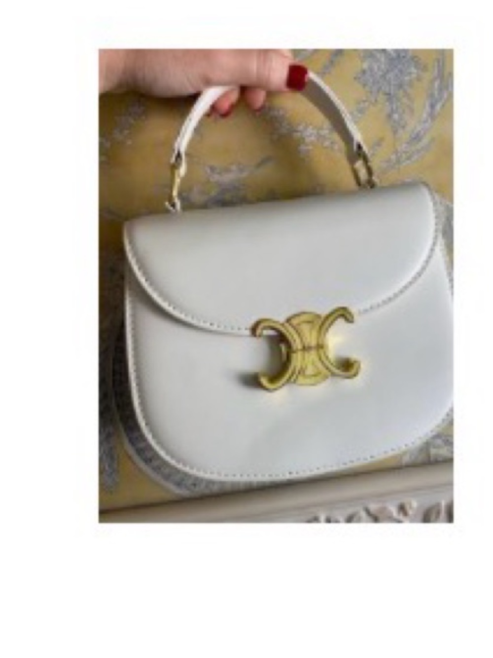 White Leather Top-Handle Shoulder Bag with Gold Accent